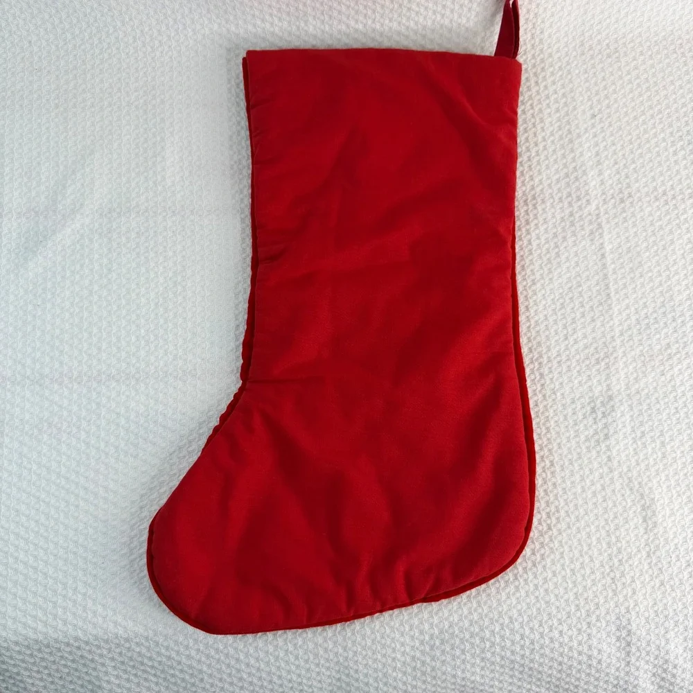 Vintage Style Red Velvet Embroidered Santa and Animals Christmas Stocking 15in